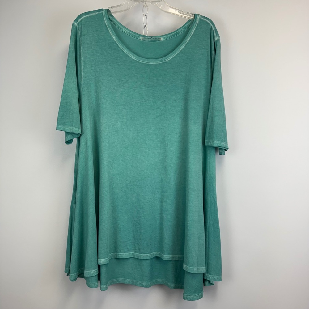 Peruvian Connection XL Teal Pima Cotton Swing Tunic Top Short Sleeve High Low